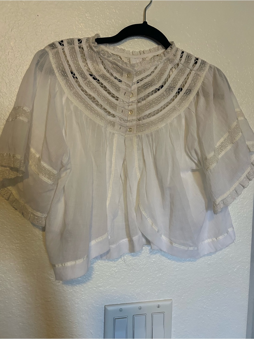 Free People White Lace-Trim Bohemian Button-Front Blouse